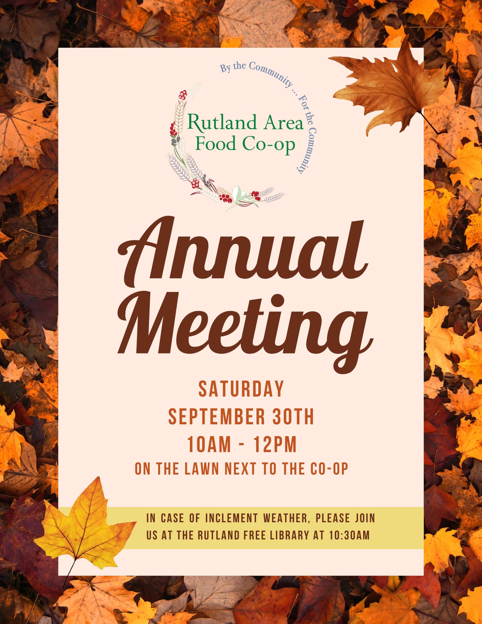 rutland co-op annual meeting flyer for september 30th 2023